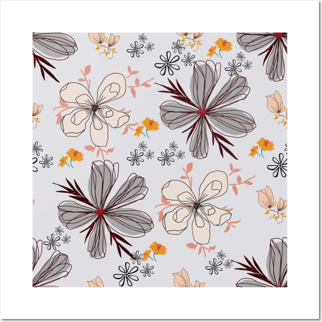 Gray Floral Pattern Wall Art by SomebodyArts
